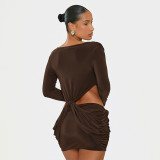 Deep V Neck Long Sleeve Printed Mini Dress GSZM-D26DS386