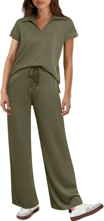 Solid Color Short Sleeve Two Piece Pants Set GWHT-A16