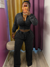 Long Sleeve Zipper Top Wide Leg Pants Suit CH-26086