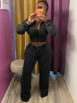 Long Sleeve Zipper Top Wide Leg Pants Suit CH-26086