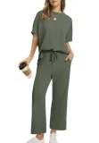 Plus Size Short Sleeve Solid Color Two Piece Pants Set GWHT-A28