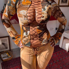 Sexy Printed Long Sleeve Bandage T Shirt GSZM-C26TP385