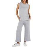 Solid Color Sleeveless Loose Two Piece Pants Set GWHT-07