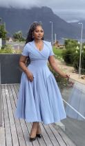 V Neck Short Sleeve Solid Color Maxi Dress GMYU-10351