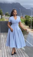 V Neck Short Sleeve Solid Color Maxi Dress GMYU-10351