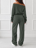 Slash Shoulder Long Sleeve Two Piece Pants Set HNIF-YF405