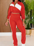 Color Block Zipper Sport Two Piece Pants Set HNIF-SR014