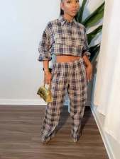 Plaid Printed Long Sleeve Two Piece Pants Set TE-4762
