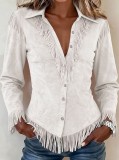 Solid Color Tassel Long Sleeve Shirt GXBQ-8887