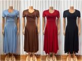 V Neck Short Sleeve Solid Color Maxi Dress GMYU-10351