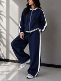 Color Block Zipper Coat Wide Leg Pants 2 Piece Set SFY-927