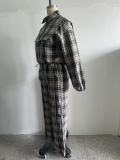 Plaid Printed Long Sleeve Two Piece Pants Set TE-4762