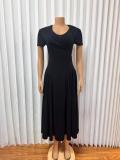 V Neck Short Sleeve Solid Color Maxi Dress GMYU-10351