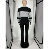 Contrast Color Long Sleeve Lapel Two Piece Pants Set FOSF-8876