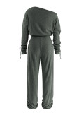 Slash Shoulder Long Sleeve Two Piece Pants Set HNIF-YF405