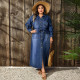 Plus Size Single Breasted Belt Denim Maxi Dress GDAM-218846