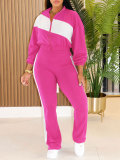 Color Block Zipper Sport Two Piece Pants Set HNIF-SR014