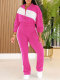 Color Block Zipper Sport Two Piece Pants Set HNIF-SR014