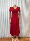 V Neck Short Sleeve Solid Color Maxi Dress GMYU-10351