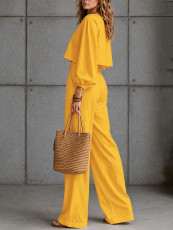Long Sleeve Solid Color Two Piece Pants Set HNIF-SR005