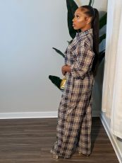 Plaid Printed Long Sleeve Two Piece Pants Set TE-4762