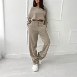 Slash Shoulder Long Sleeve Two Piece Pants Set HNIF-YF405