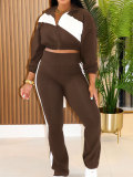 Color Block Zipper Sport Two Piece Pants Set HNIF-SR014