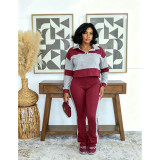 Contrast Color Long Sleeve Lapel Two Piece Pants Set FOSF-8876