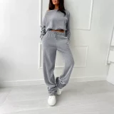 Slash Shoulder Long Sleeve Two Piece Pants Set HNIF-YF405