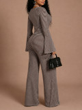 Stripe Flare Sleeve Single Breasted Two Piece Pants Set HNIF-YY051