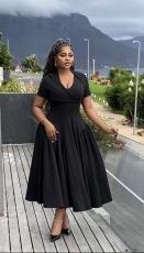 V Neck Short Sleeve Solid Color Maxi Dress GMYU-10351