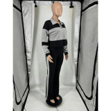 Contrast Color Long Sleeve Lapel Two Piece Pants Set FOSF-8876