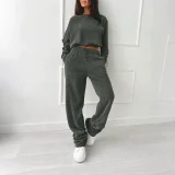 Slash Shoulder Long Sleeve Two Piece Pants Set HNIF-YF405
