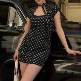 Plus Size Polka Dot Printed Tie Up Mini Dress GHMF-30506