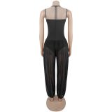 Mesh See Through Hot Drill Jumpsuit BY-7869