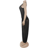Mesh See Through Hot Drill Jumpsuit BY-7869