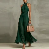 Plus Size Halterneck Sleeveless Maxi Dress GHMF-30592