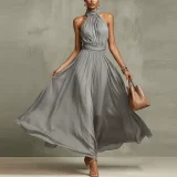 Plus Size Halterneck Sleeveless Maxi Dress GHMF-30592