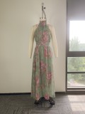 Plus Size Halterneck Sleeveless Maxi Dress GHMF-30592