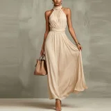Plus Size Halterneck Sleeveless Maxi Dress GHMF-30592