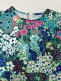 Plus Size Printed Short Sleeve Ruched Long Dress GHMF-29013