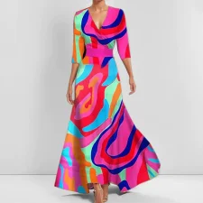 Plus Size 3/4 Sleeve Maxi Dress GHMF-28751-28480