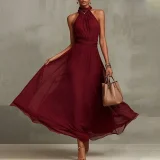 Plus Size Halterneck Sleeveless Maxi Dress GHMF-30592