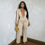 Solid Color Long Sleeve Ruched Jumpsuit MXBF-D26JP380