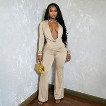 Solid Color Long Sleeve Ruched Jumpsuit MXBF-D26JP380