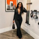 Solid Color Long Sleeve Ruched Jumpsuit MXBF-D26JP380