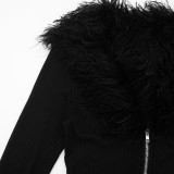 Fluffy V-neck Long Sleeve Romper GDSF-C26RP394