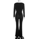 Solid Color Long Sleeve Ruched Jumpsuit MXBF-D26JP380