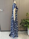 Plus Size Solid Color Printed Loose Maxi Dress GHMF-30557