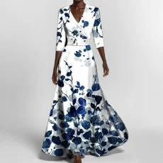 Plus Size 3/4 Sleeve Maxi Dress GHMF-28751-28480
